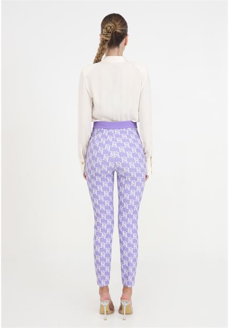 Purple and white women's trousers with allover logo and golden metal detail ELISABETTA FRANCHI | PAS1441E2BX9